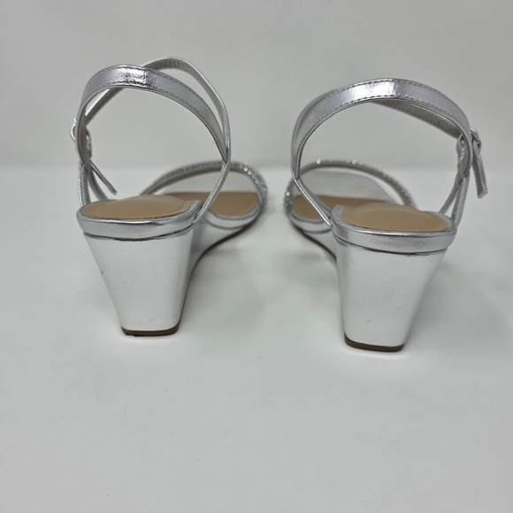 Womens Size 8.5 Silver Rhinestone Square Open Toe Strappy Wedge Sandals Elegant - Picture 5 of 10